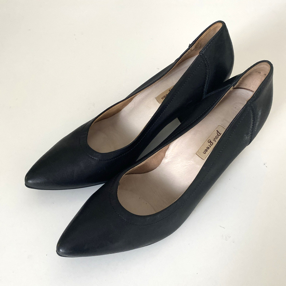 Paul Green Yvette Pump Black Leather Nappa Block Heel Point Toe 7.5 UK 10 US - Picture 4 of 10